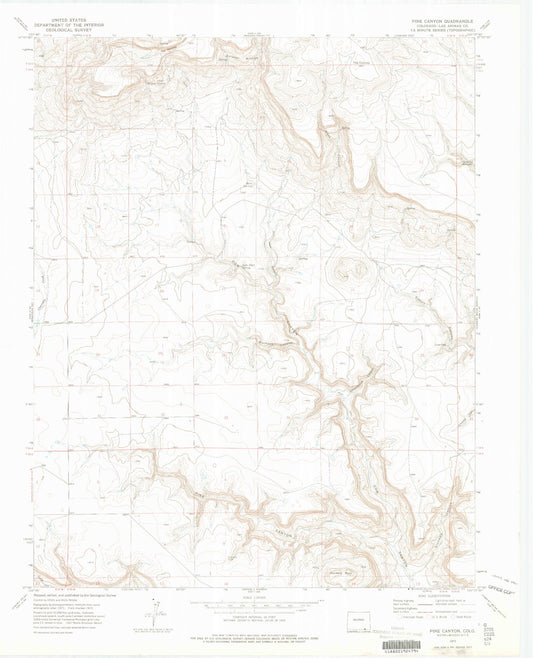 Classic USGS Pine Canyon Colorado 7.5'x7.5' Topo Map Image