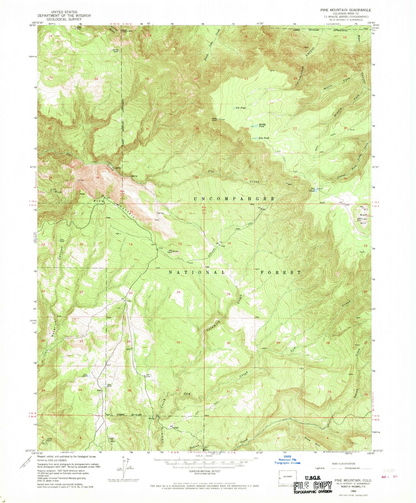 Classic USGS Pine Mountain Colorado 7.5'x7.5' Topo Map Image
