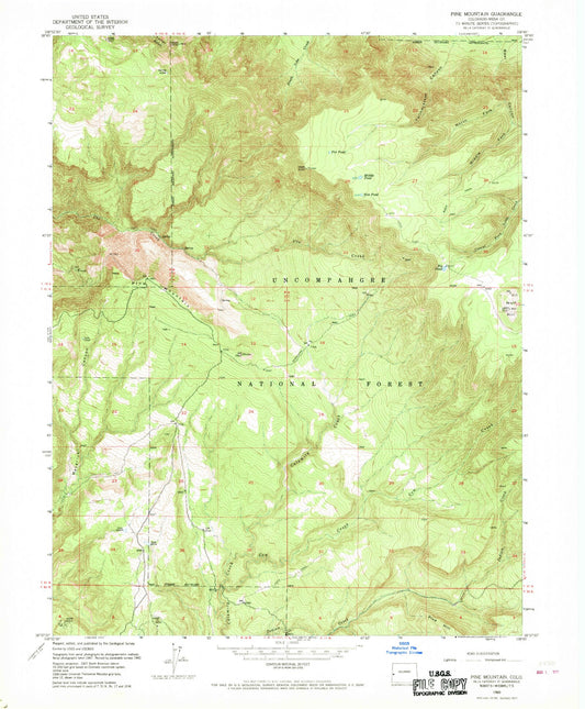 Classic USGS Pine Mountain Colorado 7.5'x7.5' Topo Map Image