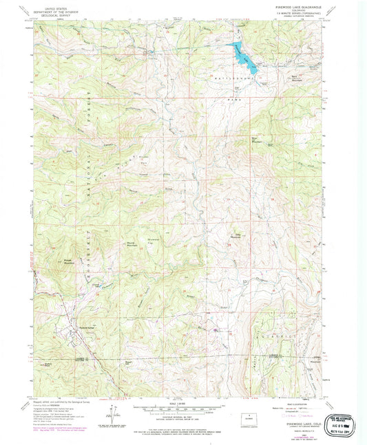 Classic USGS Pinewood Lake Colorado 7.5'x7.5' Topo Map Image