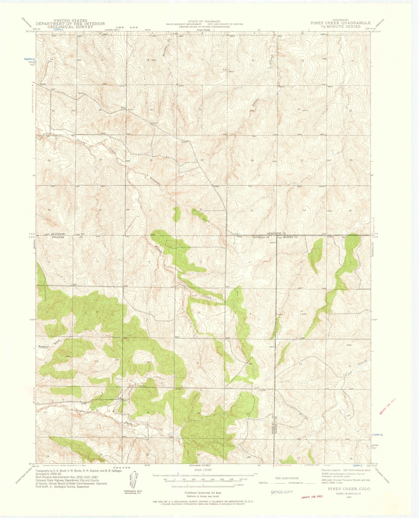 Classic USGS Piney Creek Colorado 7.5'x7.5' Topo Map Image