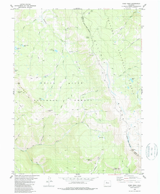 Classic USGS Piney Peak Colorado 7.5'x7.5' Topo Map Image