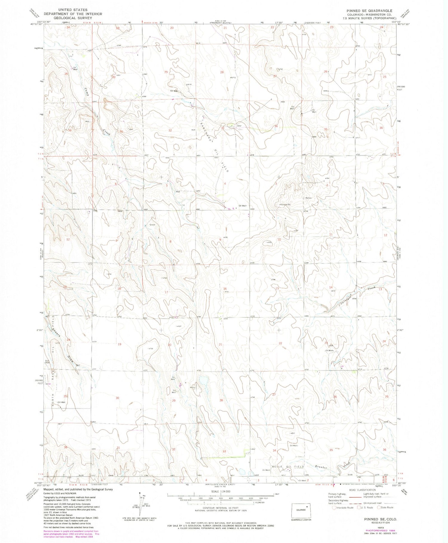 Classic USGS Pinneo SE Colorado 7.5'x7.5' Topo Map Image