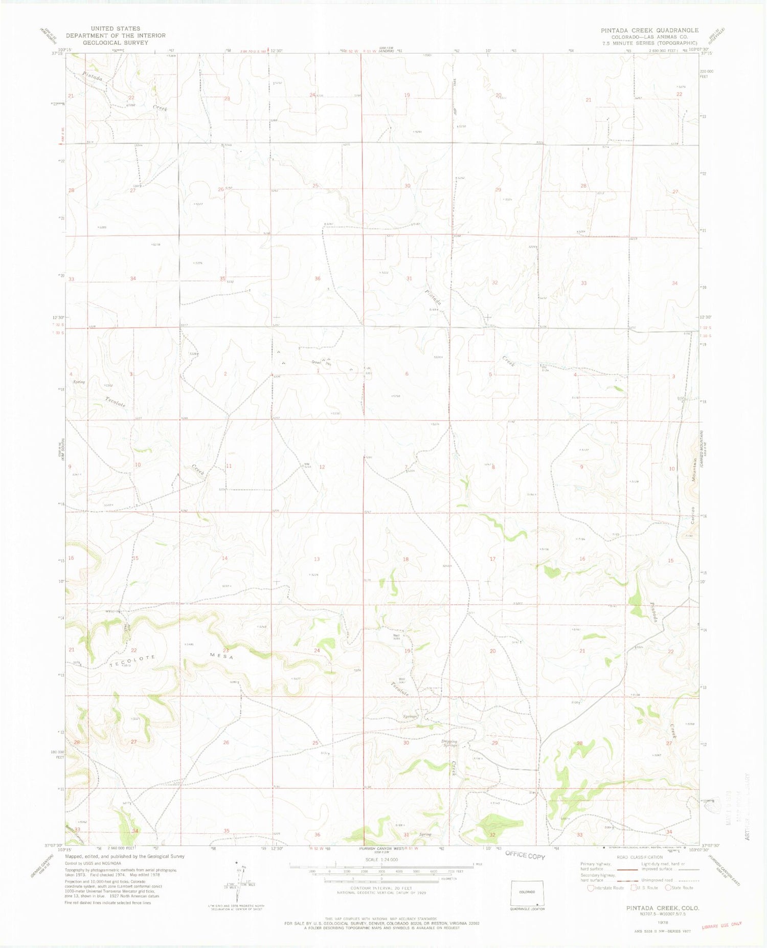 Classic USGS Pintada Creek Colorado 7.5'x7.5' Topo Map Image