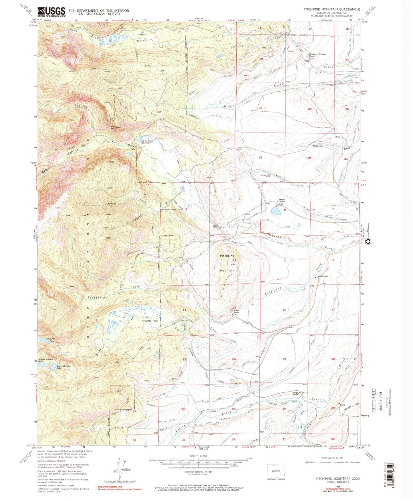 Classic USGS Pitchpine Mountain Colorado 7.5'x7.5' Topo Map Image