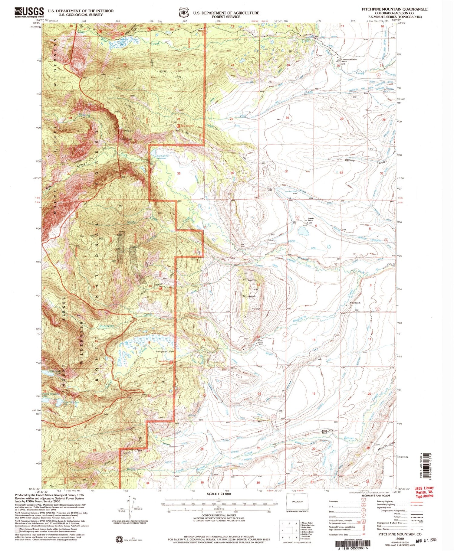 Classic USGS Pitchpine Mountain Colorado 7.5'x7.5' Topo Map Image