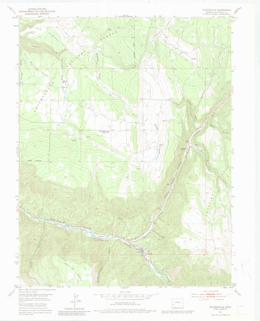 Classic USGS Placerville Colorado 7.5'x7.5' Topo Map Image
