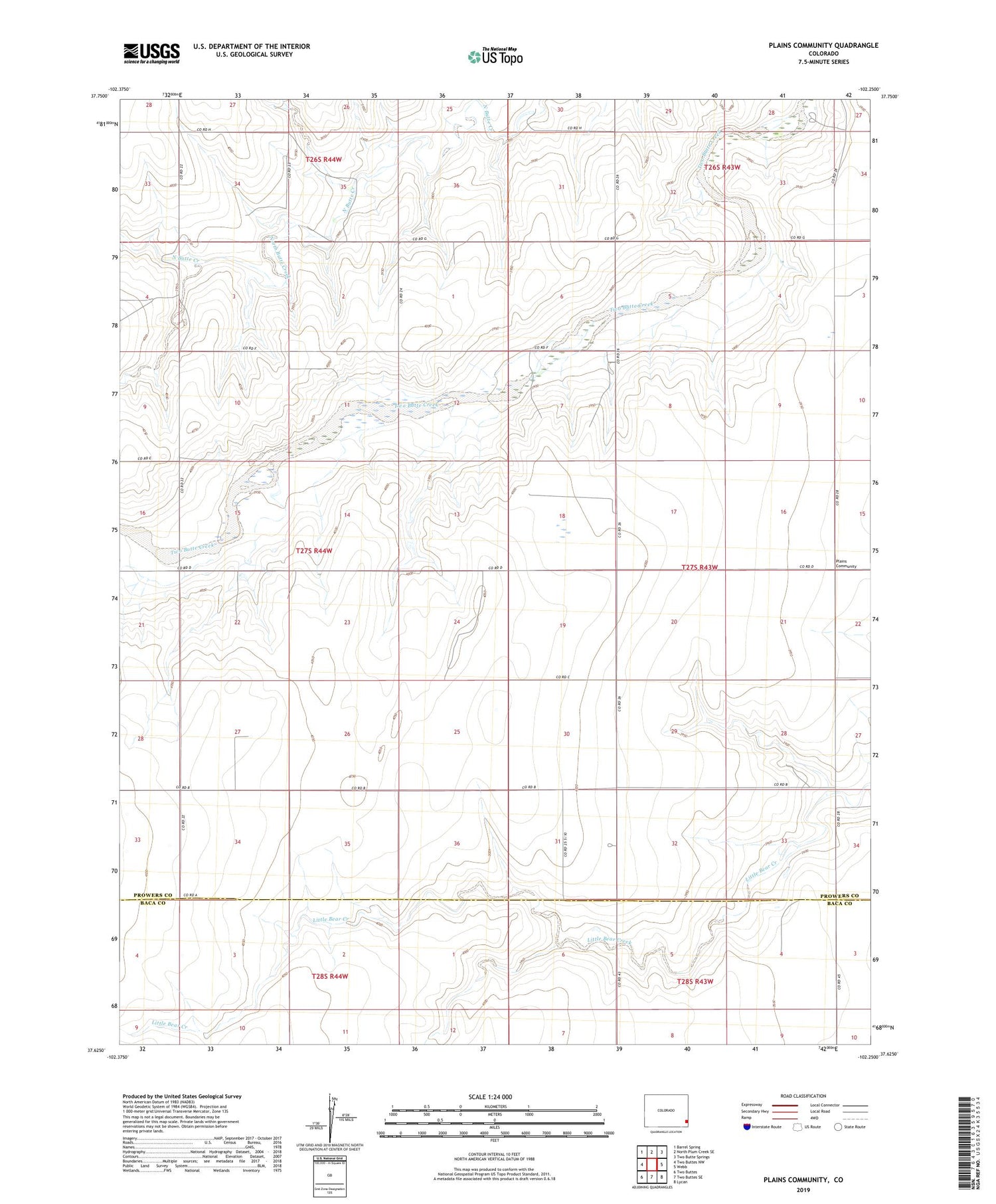 Plains Community Colorado US Topo Map Image