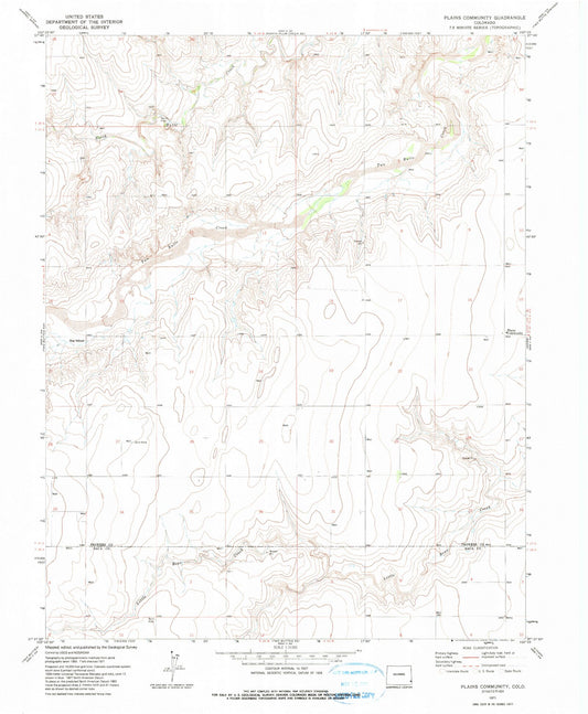 Classic USGS Plains Community Colorado 7.5'x7.5' Topo Map Image