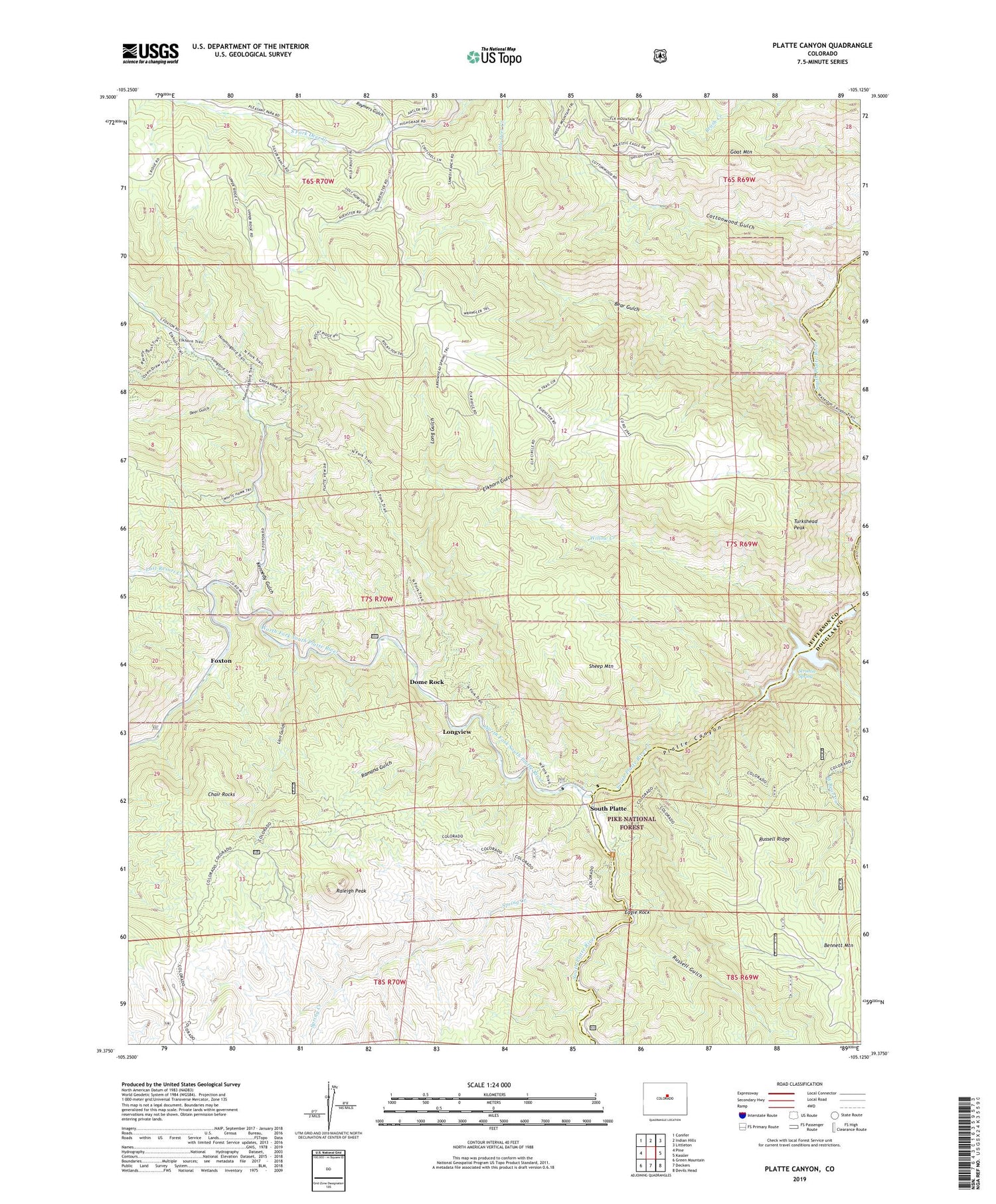 Platte Canyon Colorado US Topo Map Image