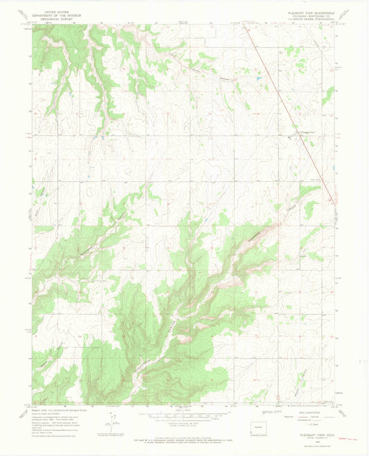 Classic USGS Pleasant View Colorado 7.5'x7.5' Topo Map Image