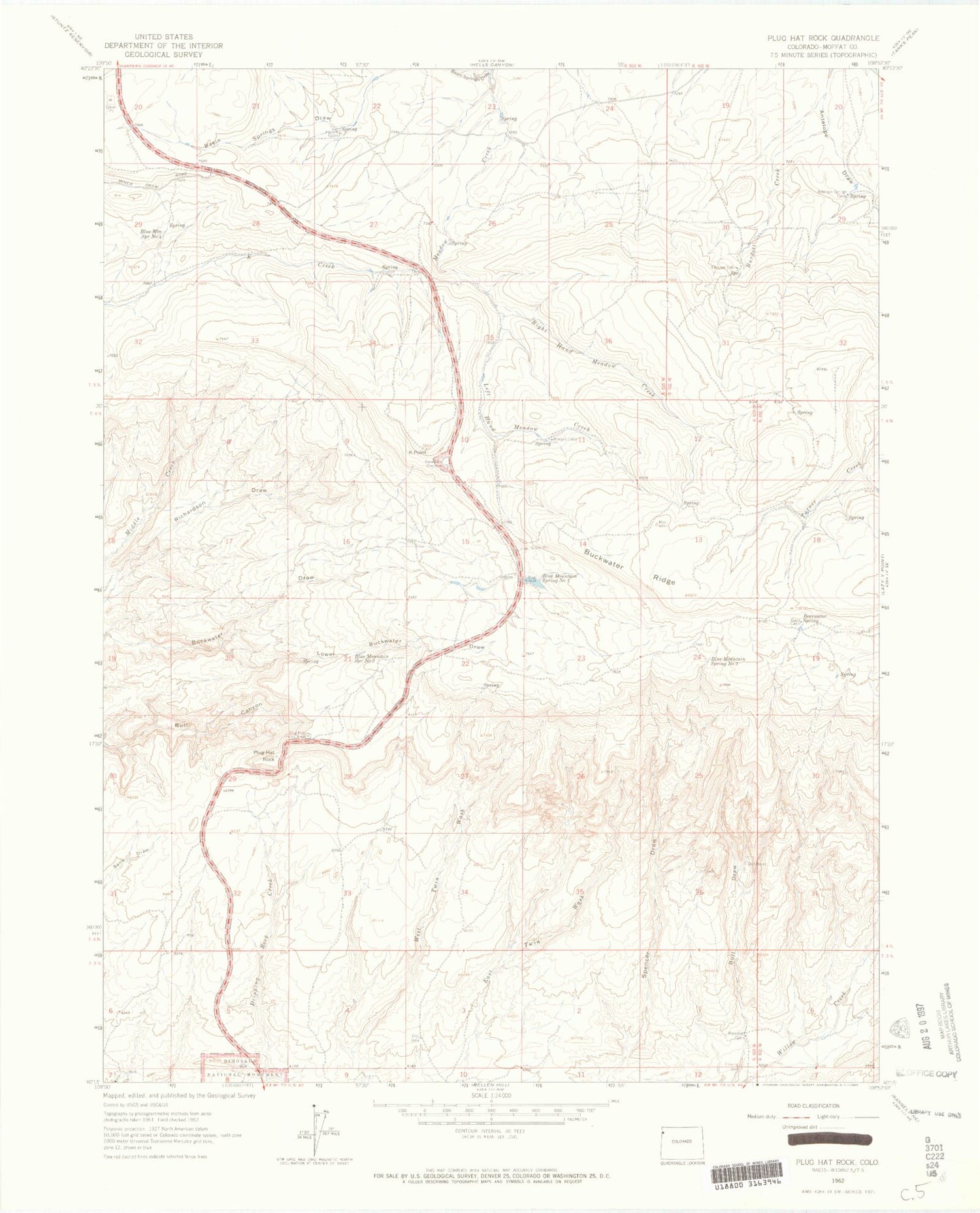 Classic USGS Plug Hat Rock Colorado 7.5'x7.5' Topo Map Image