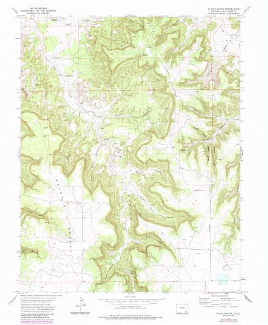 Classic USGS Plum Canyon Colorado 7.5'x7.5' Topo Map Image