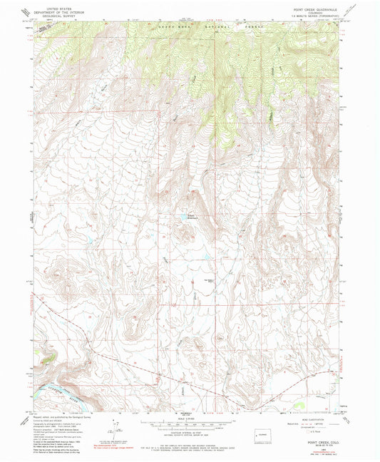 Classic USGS Point Creek Colorado 7.5'x7.5' Topo Map Image