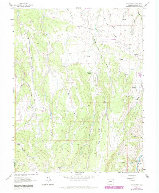 Classic USGS Poison Draw Colorado 7.5'x7.5' Topo Map Image