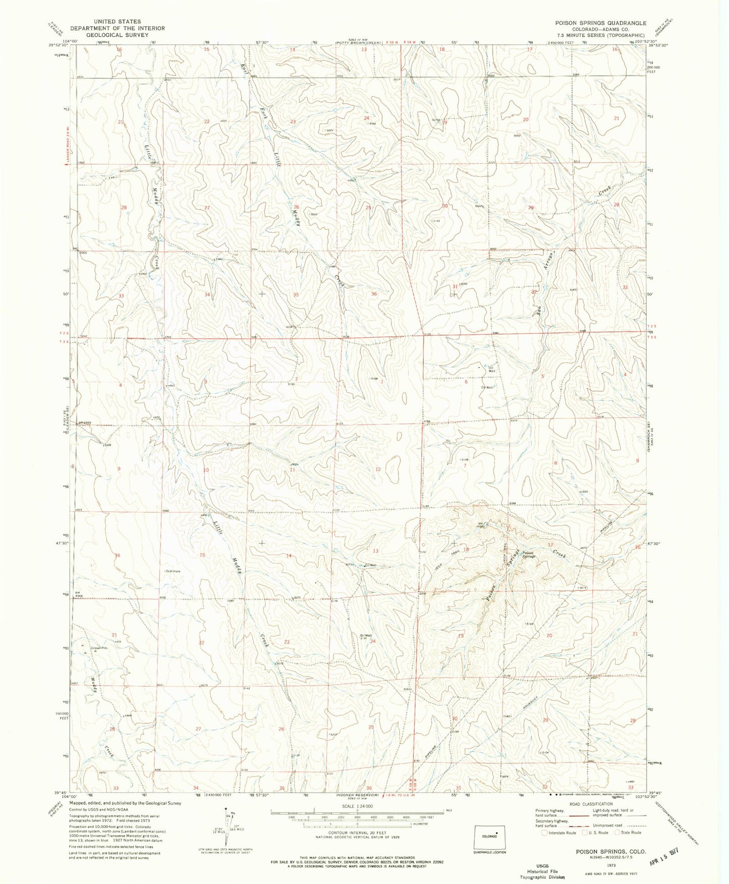 Classic USGS Poison Springs Colorado 7.5'x7.5' Topo Map Image