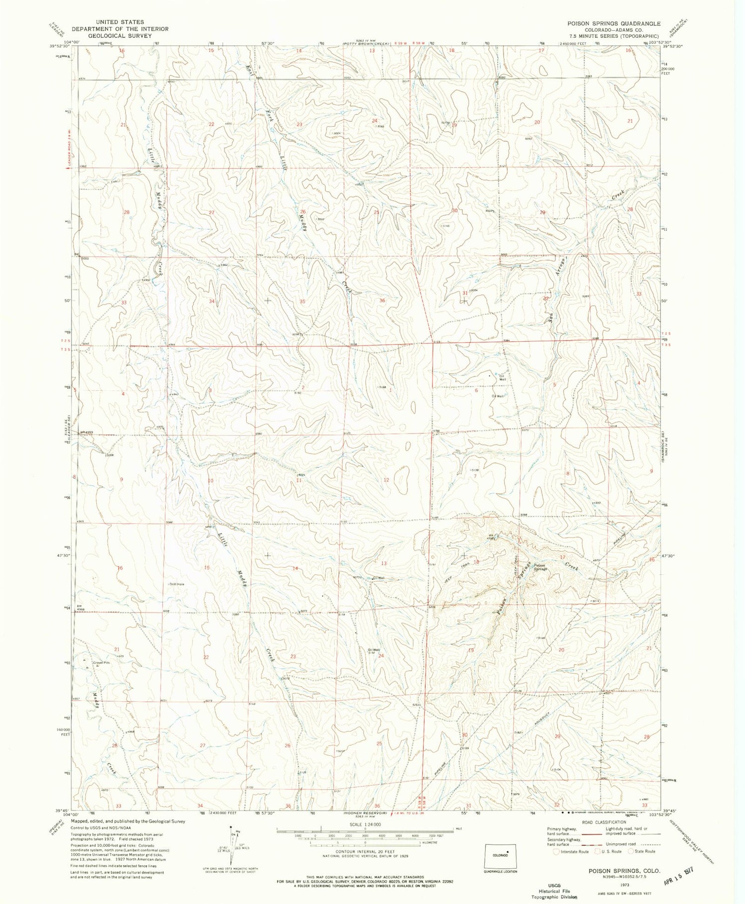 Classic USGS Poison Springs Colorado 7.5'x7.5' Topo Map Image