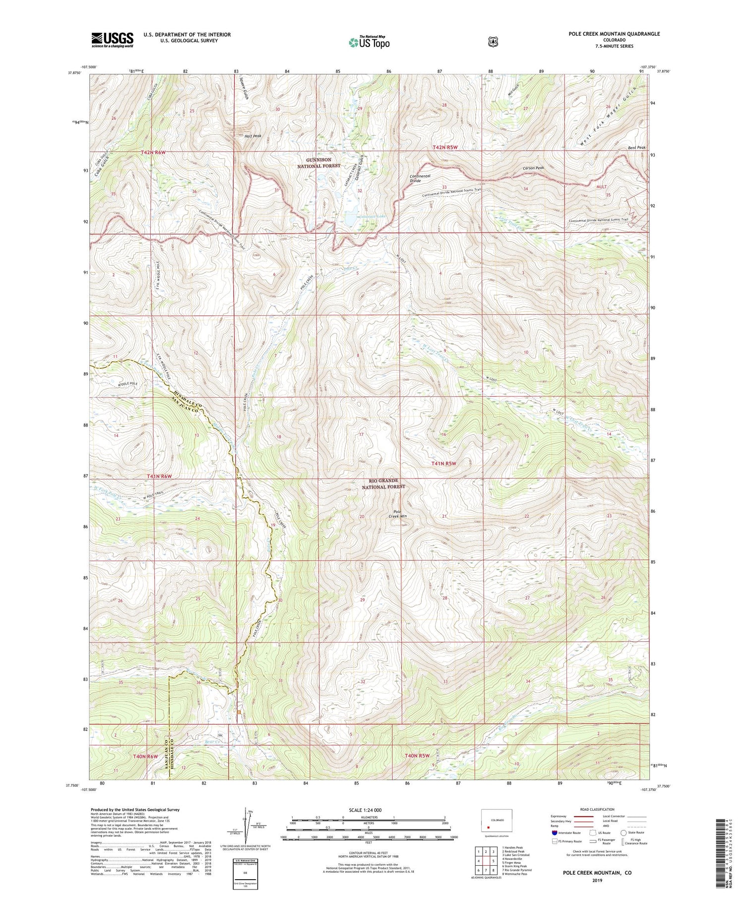 Pole Creek Mountain Colorado US Topo Map Image