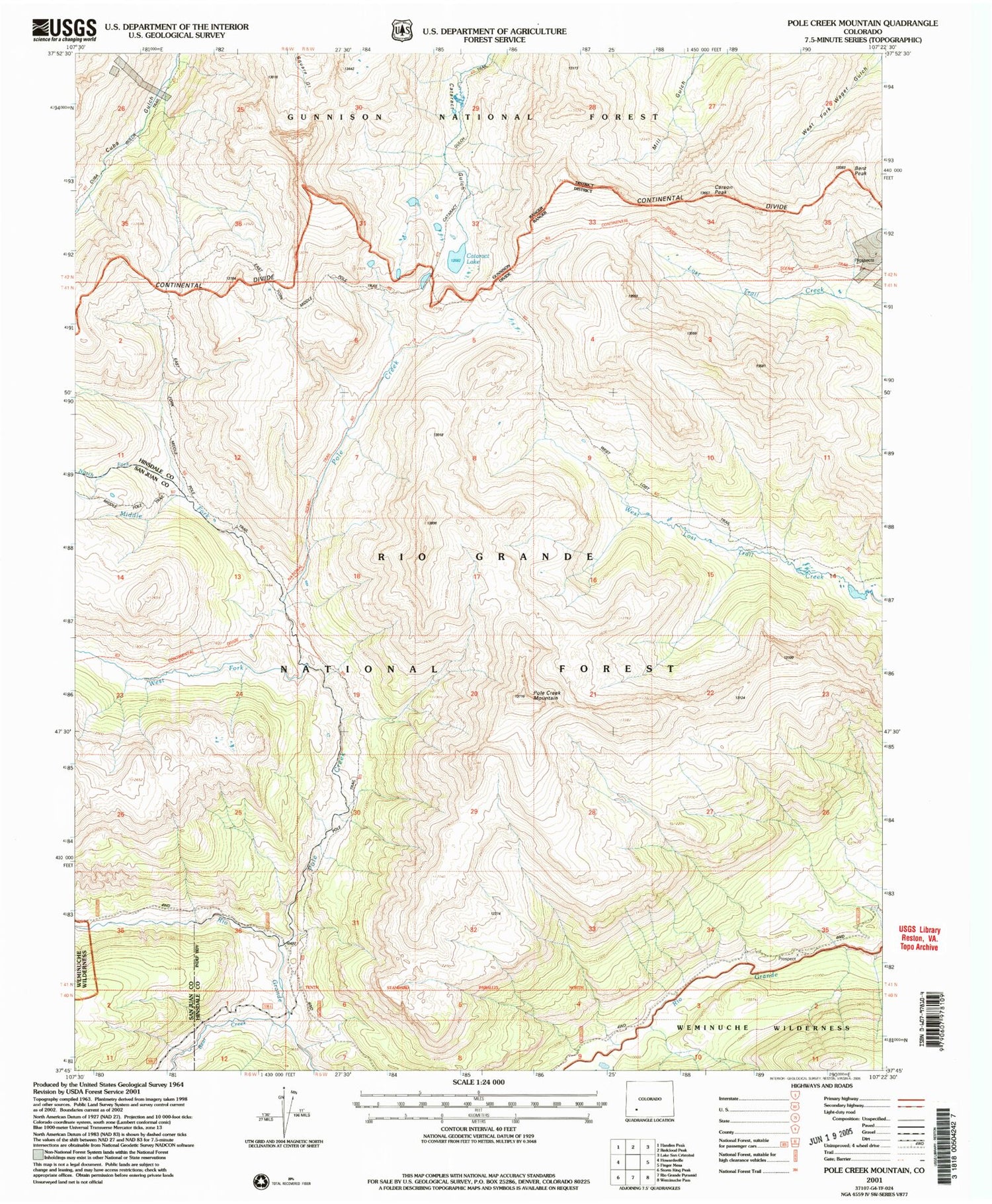 Classic USGS Pole Creek Mountain Colorado 7.5'x7.5' Topo Map Image