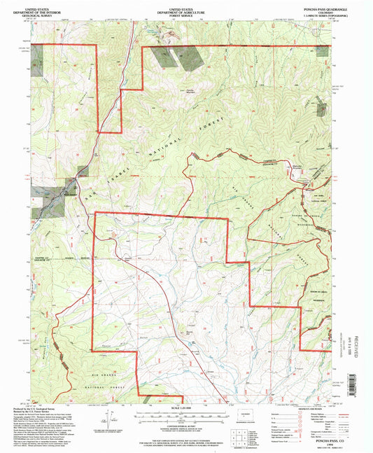 Classic USGS Poncha Pass Colorado 7.5'x7.5' Topo Map Image