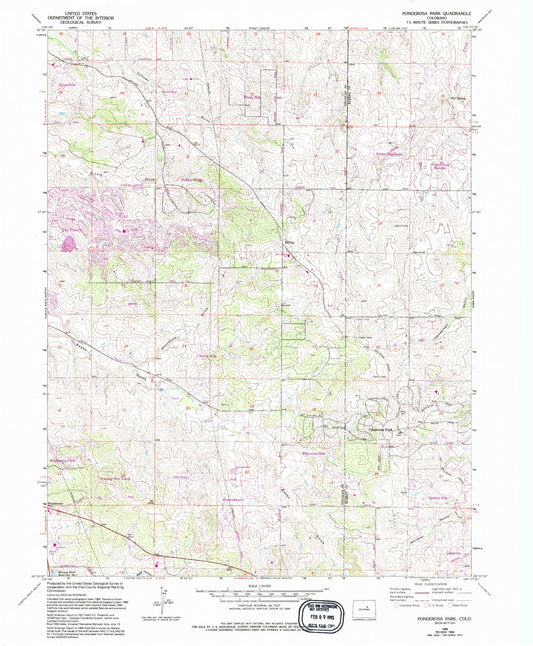Classic USGS Ponderosa Park Colorado 7.5'x7.5' Topo Map Image