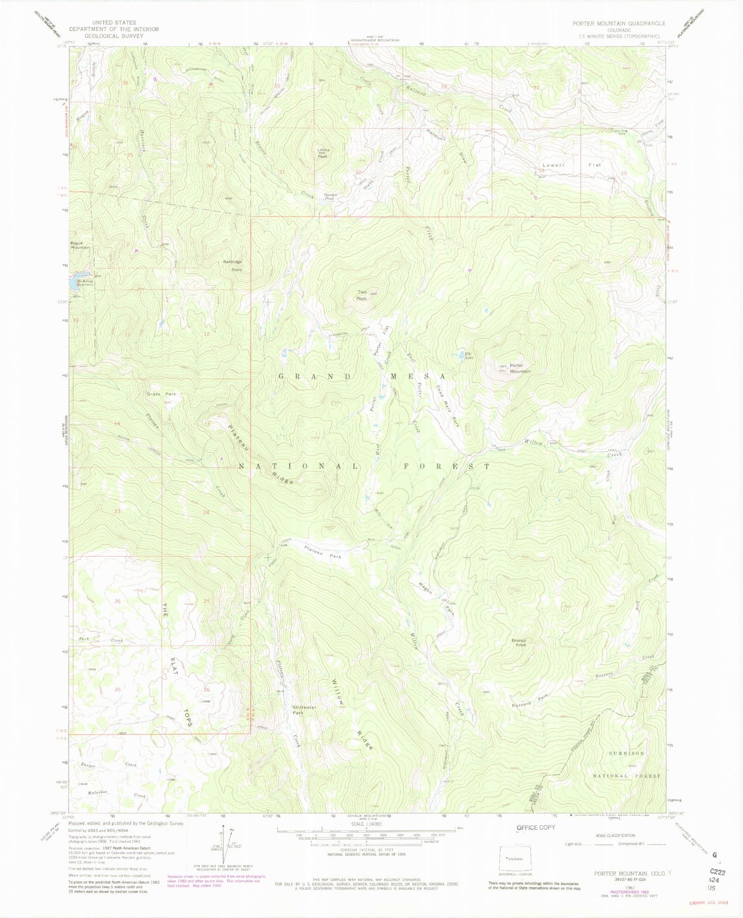 Classic USGS Porter Mountain Colorado 7.5'x7.5' Topo Map Image