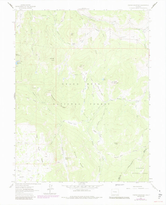 Classic USGS Porter Mountain Colorado 7.5'x7.5' Topo Map Image