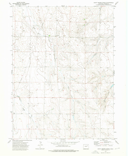 Classic USGS Potty Brown Creek Colorado 7.5'x7.5' Topo Map Image