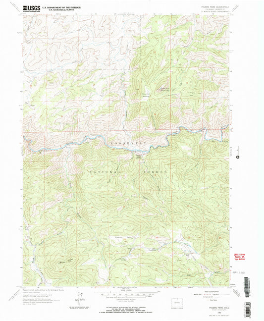Classic USGS Poudre Park Colorado 7.5'x7.5' Topo Map Image