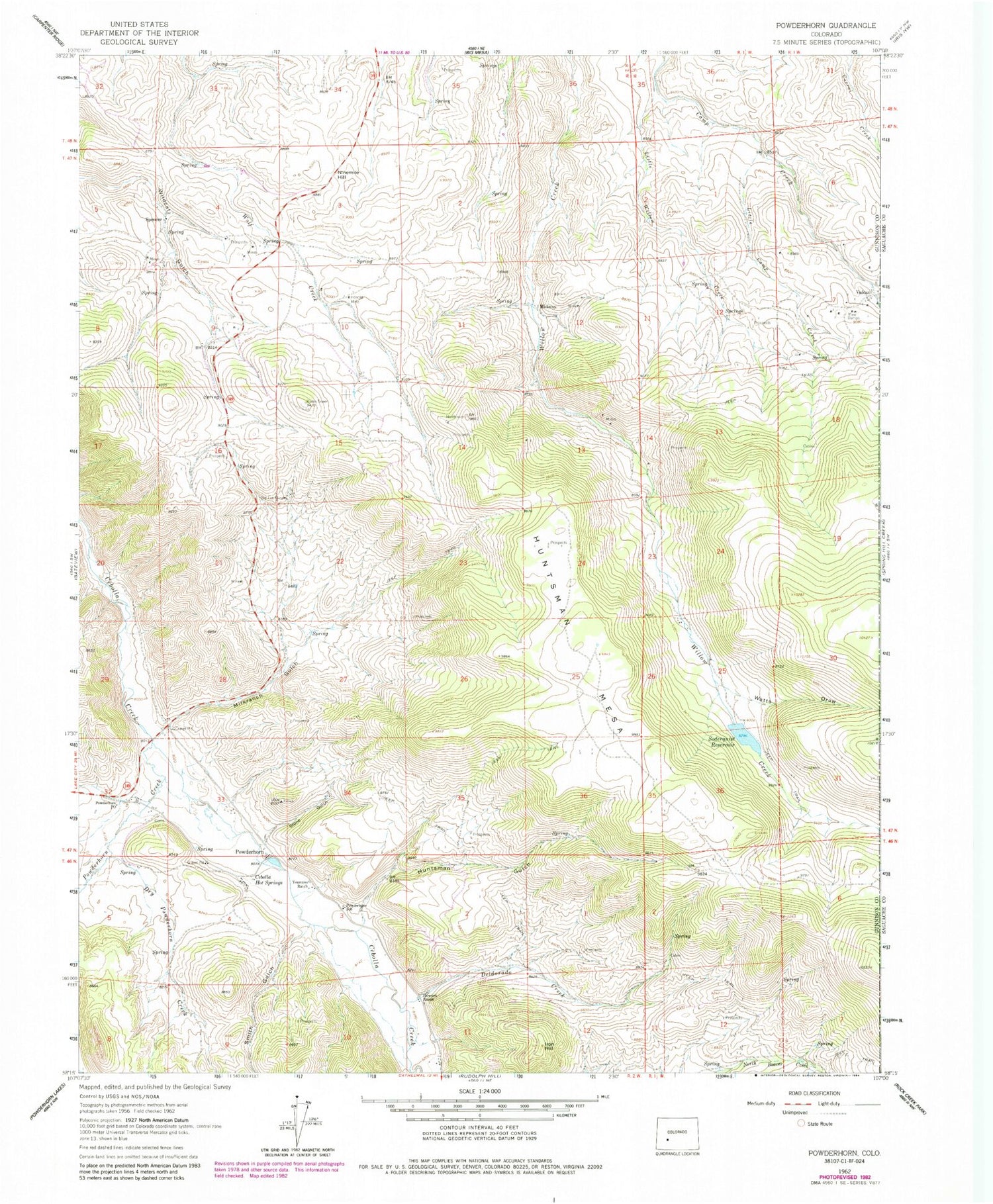Classic USGS Powderhorn Colorado 7.5'x7.5' Topo Map Image