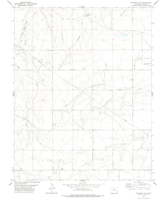 Classic USGS Pritchett NW Colorado 7.5'x7.5' Topo Map Image