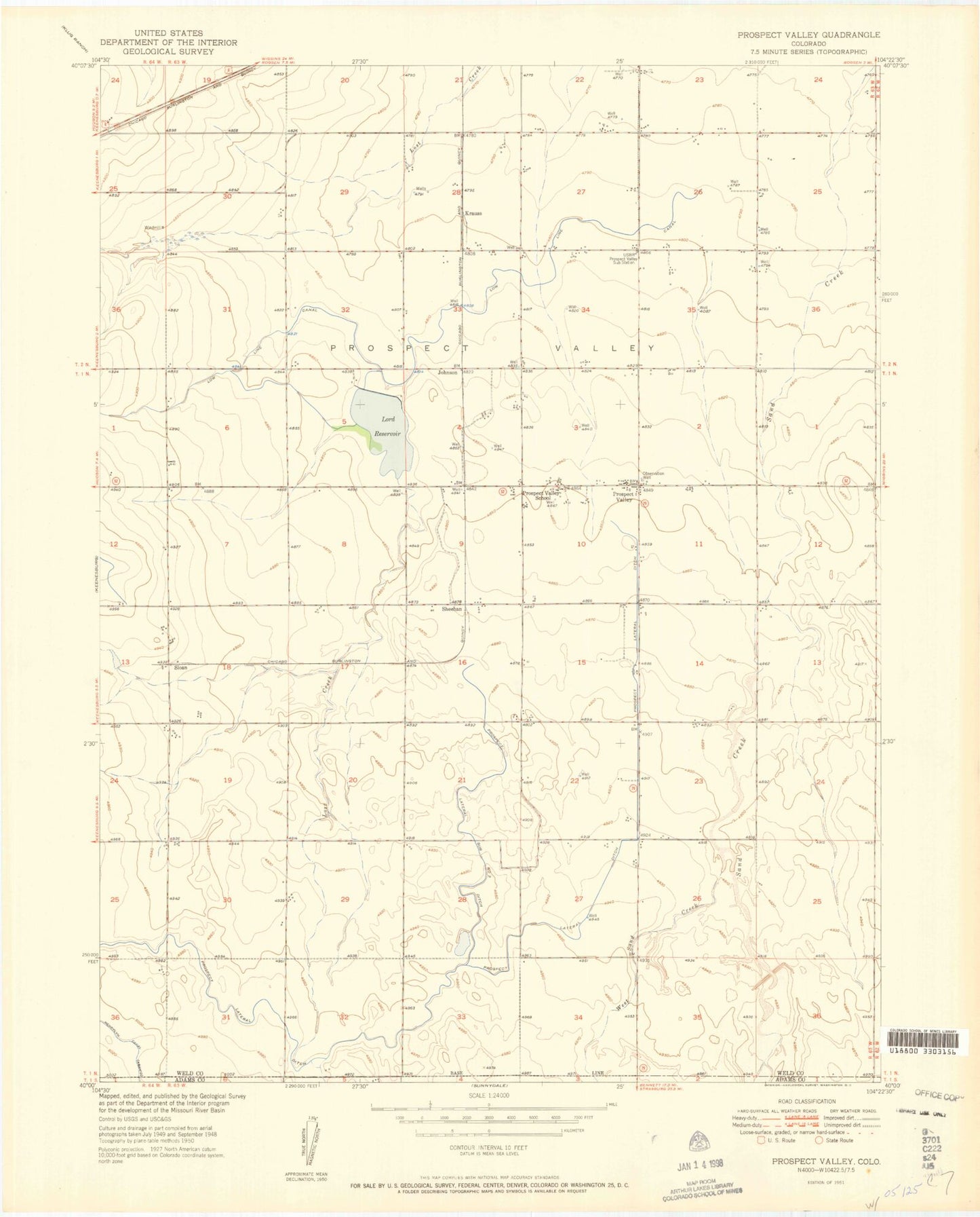 Classic USGS Prospect Valley Colorado 7.5'x7.5' Topo Map Image