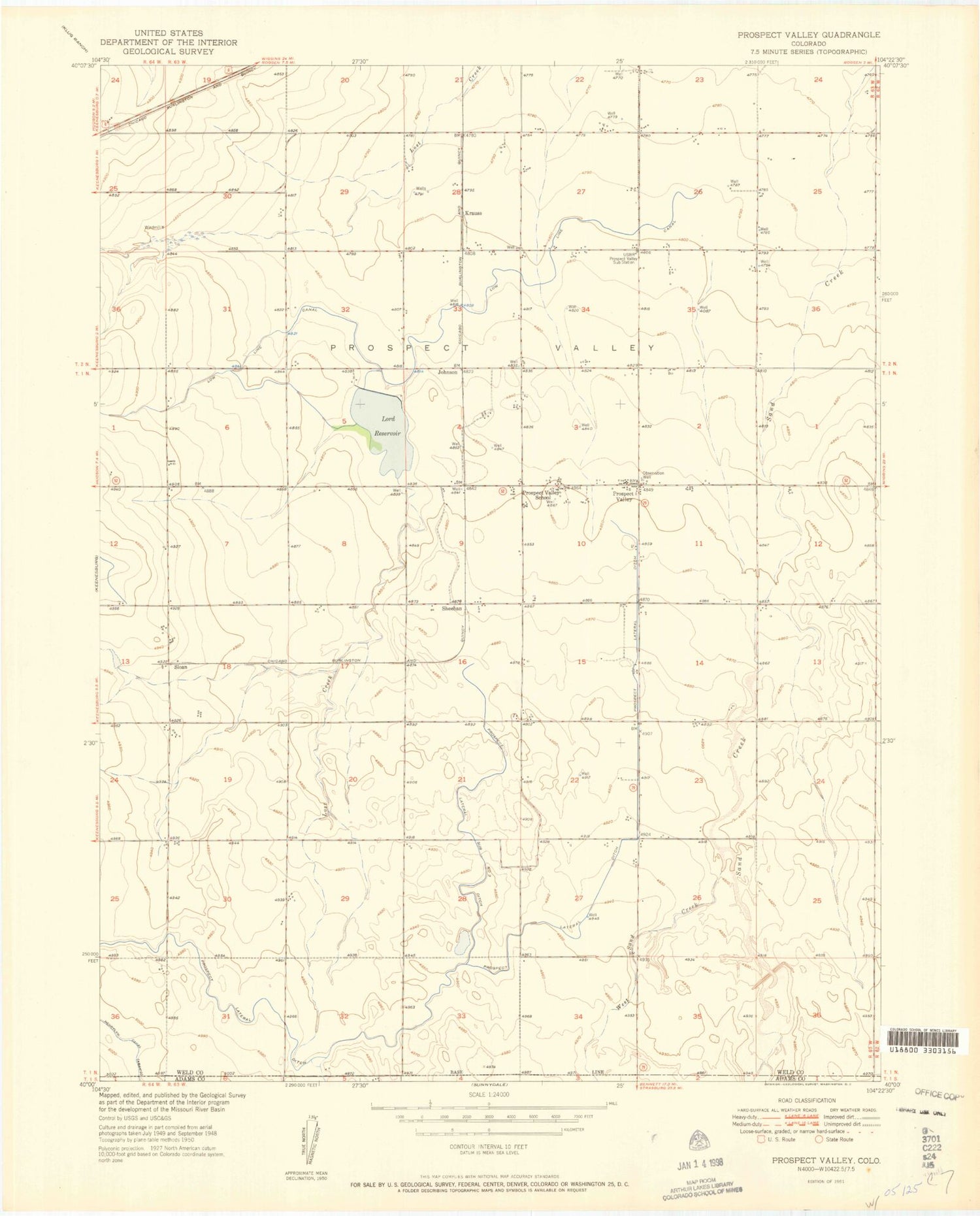 Classic USGS Prospect Valley Colorado 7.5'x7.5' Topo Map Image