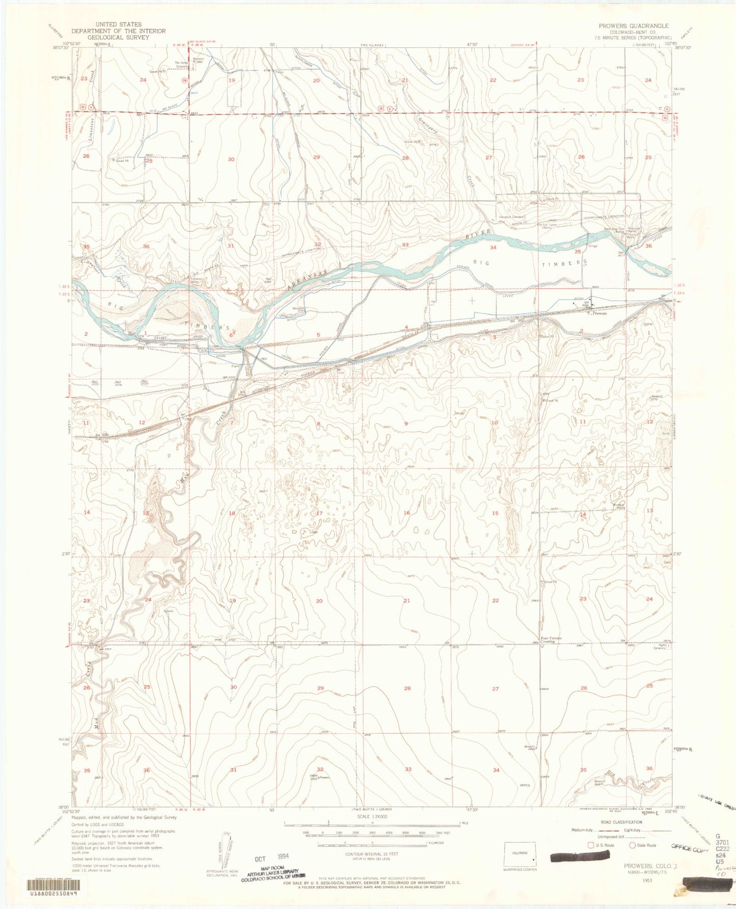 Classic USGS Prowers Colorado 7.5'x7.5' Topo Map Image
