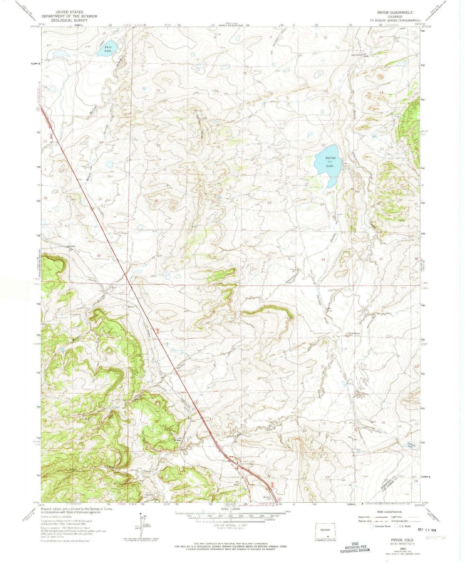 Classic USGS Pryor Colorado 7.5'x7.5' Topo Map Image