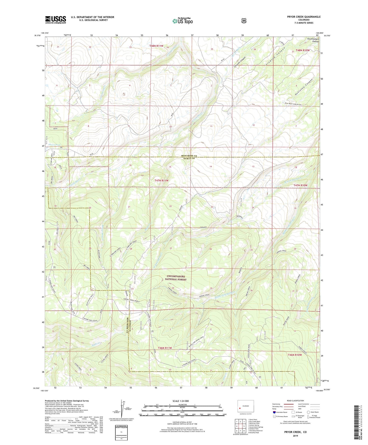 Pryor Creek Colorado US Topo Map Image