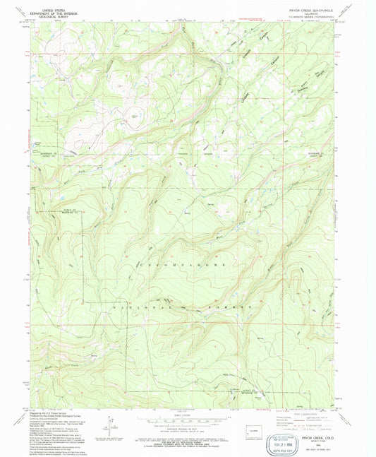 Classic USGS Pryor Creek Colorado 7.5'x7.5' Topo Map Image
