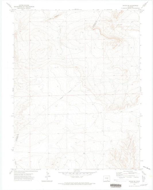 Classic USGS Pryor SE Colorado 7.5'x7.5' Topo Map Image