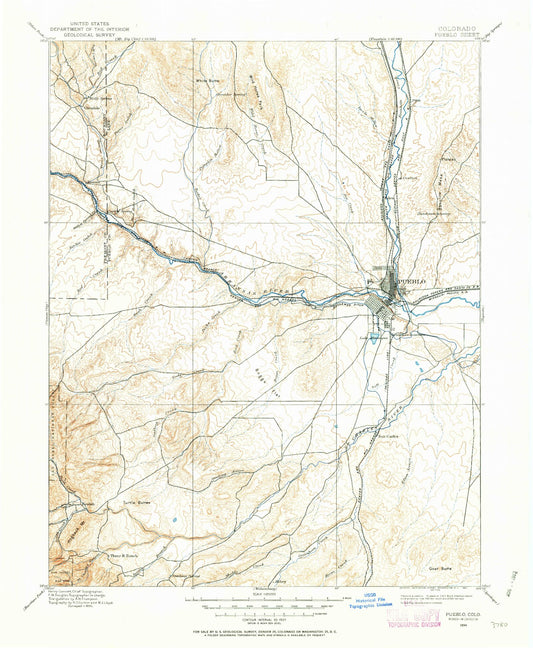Historic 1894 Pueblo Colorado 30'x30' Topo Map Image
