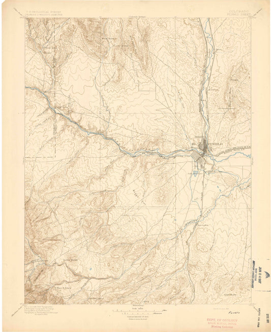 Historic 1896 Pueblo Colorado 30'x30' Topo Map Image