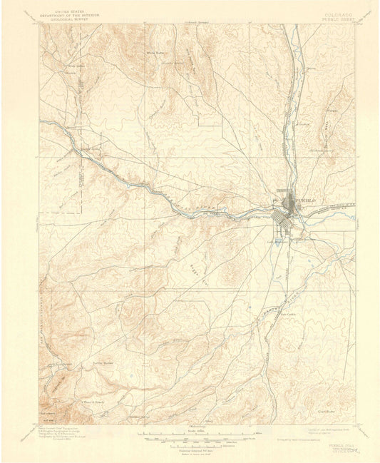 Historic 1897 Pueblo Colorado 30'x30' Topo Map Image