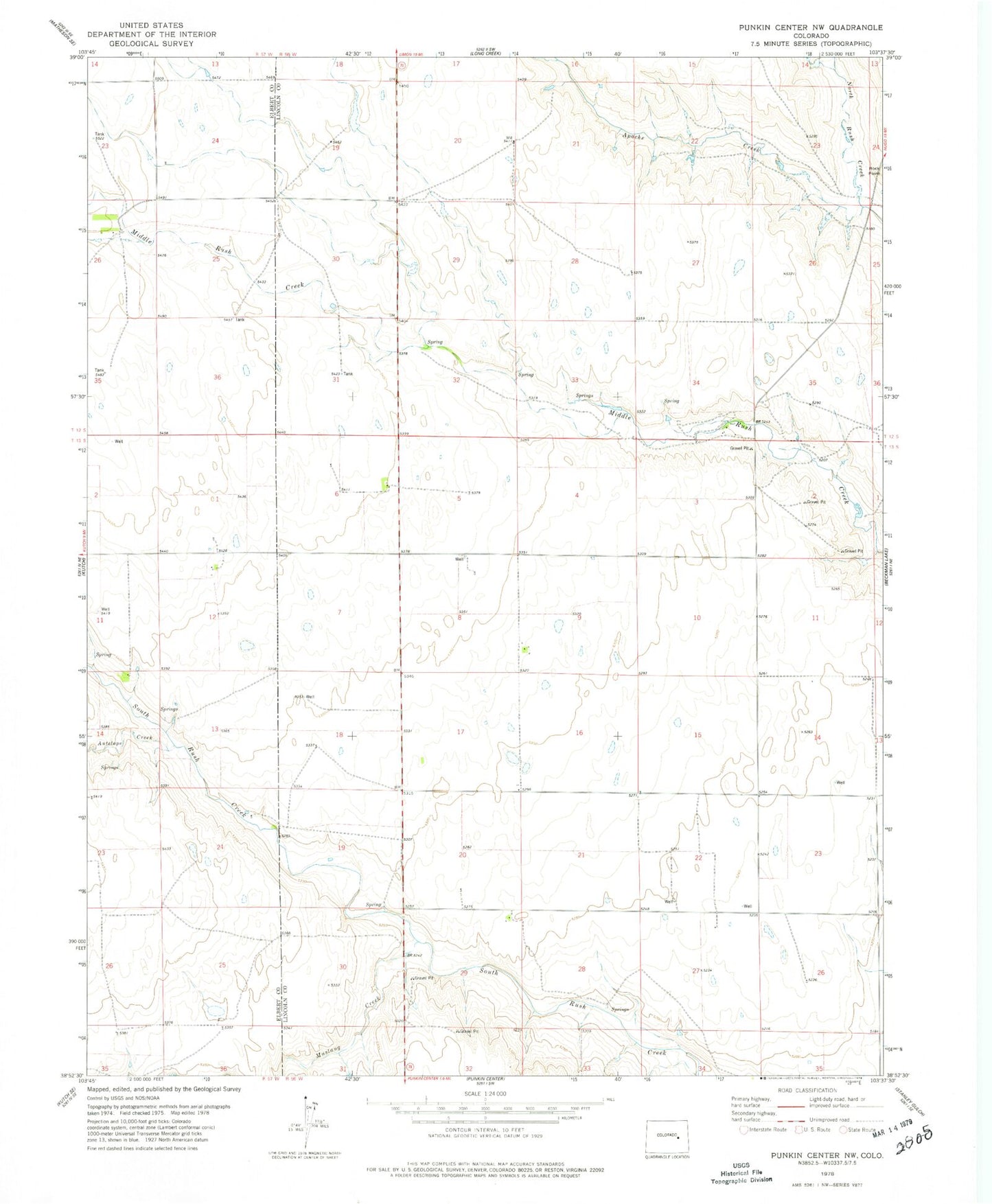 Classic USGS Punkin Center NW Colorado 7.5'x7.5' Topo Map Image
