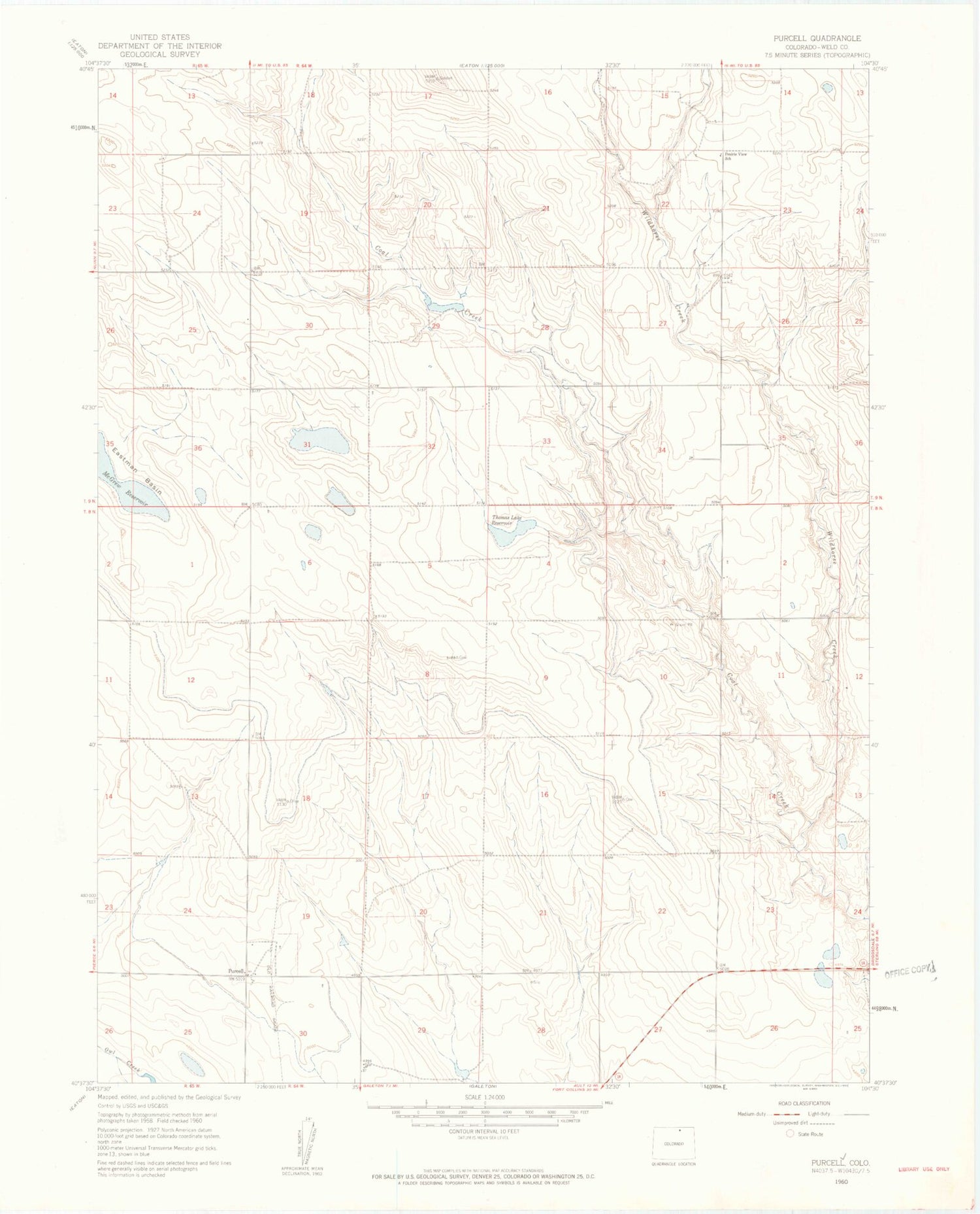 Classic USGS Purcell Colorado 7.5'x7.5' Topo Map Image