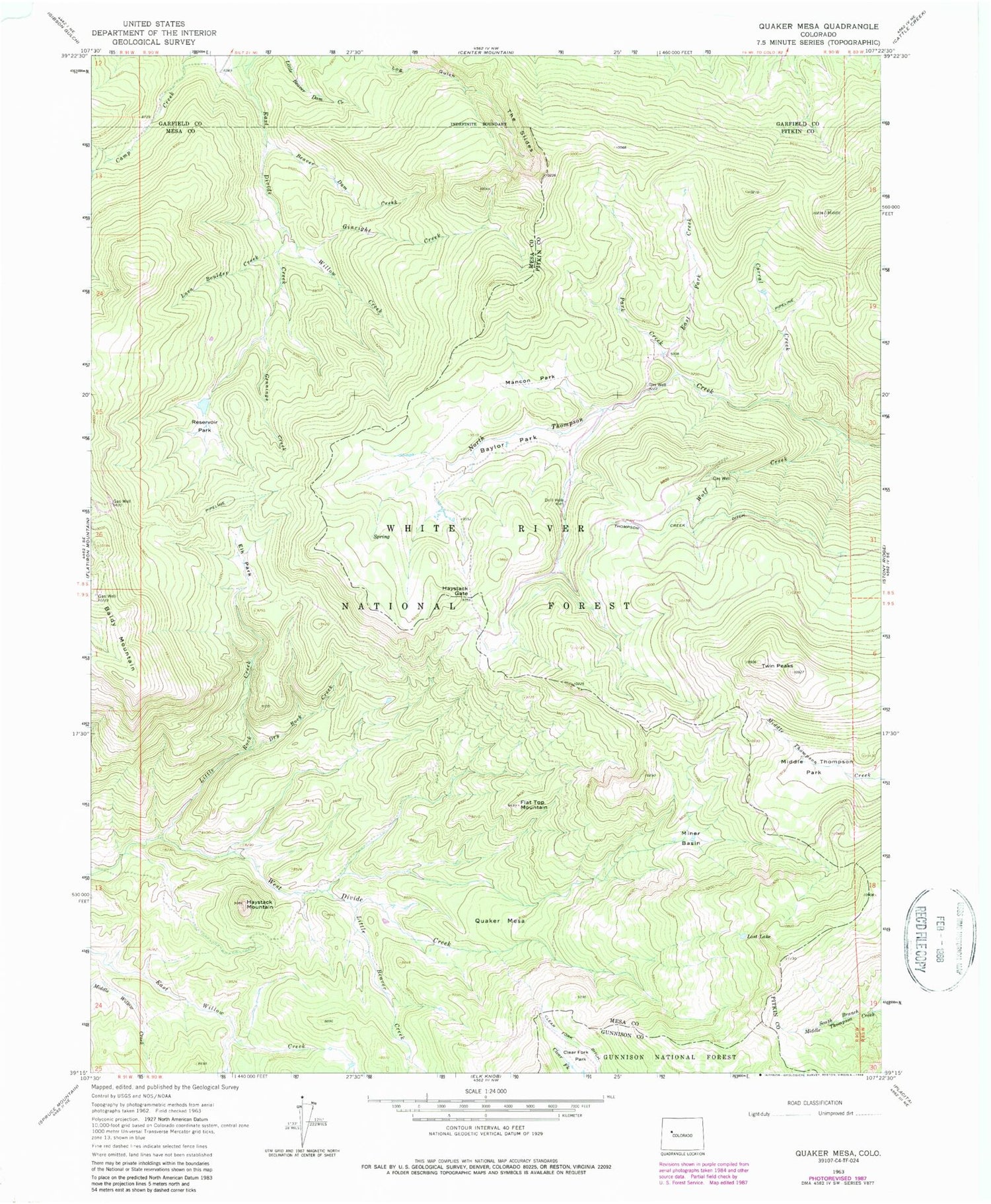 Classic USGS Quaker Mesa Colorado 7.5'x7.5' Topo Map Image