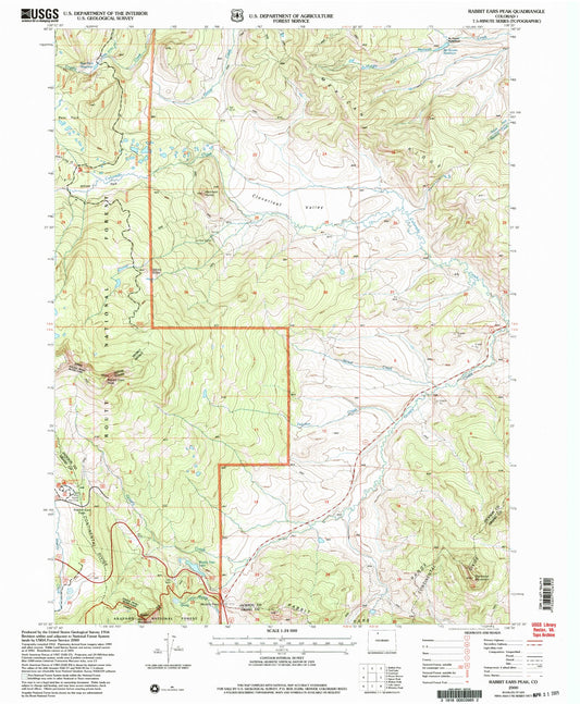 Classic USGS Rabbit Ears Peak Colorado 7.5'x7.5' Topo Map Image