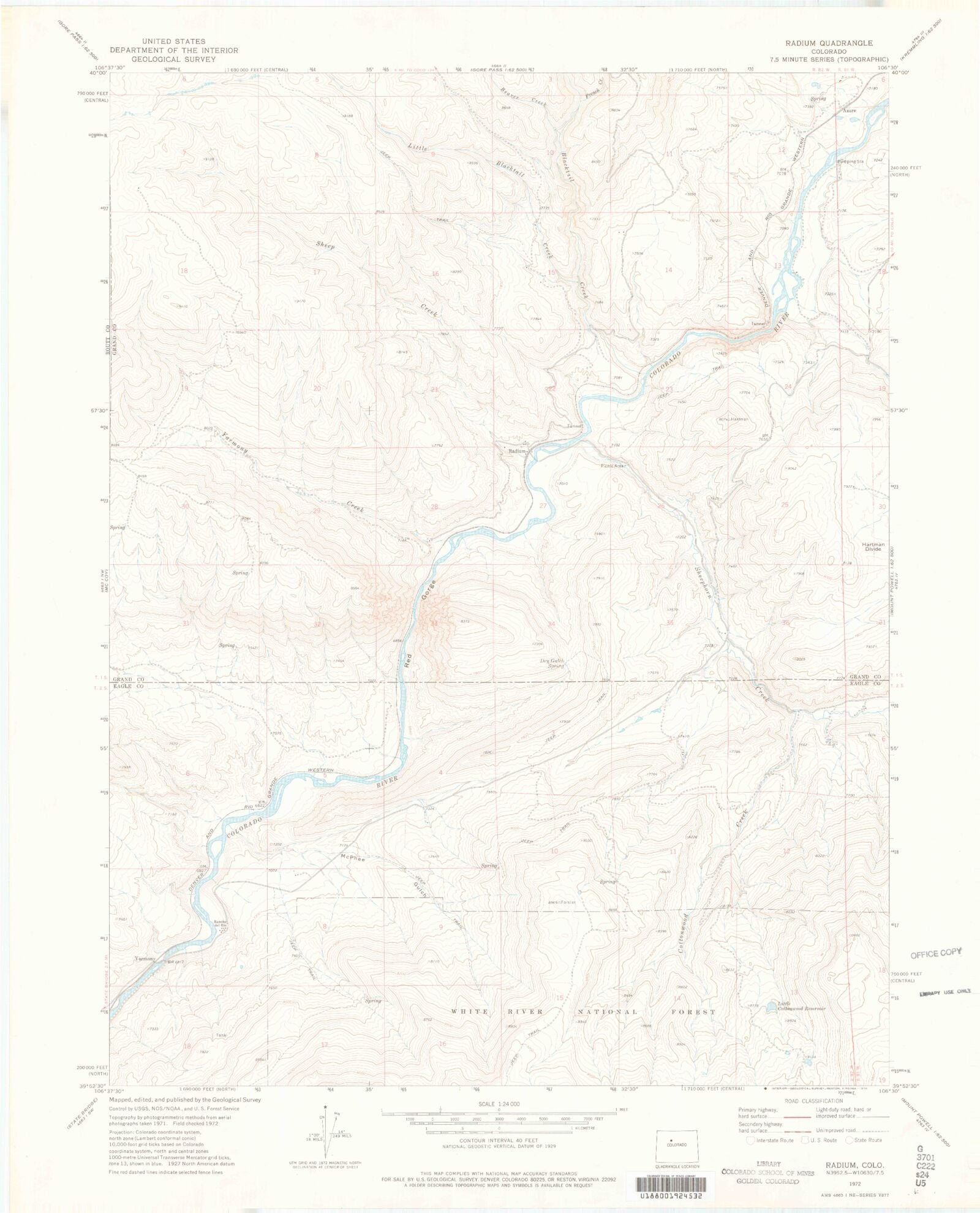 Classic USGS Radium Colorado 7.5'x7.5' Topo Map – MyTopo Map Store