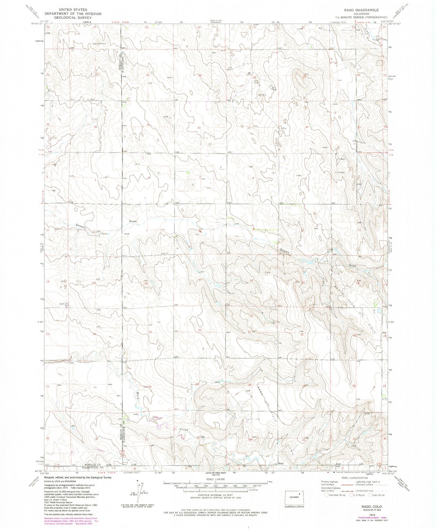 Classic USGS Rago Colorado 7.5'x7.5' Topo Map Image