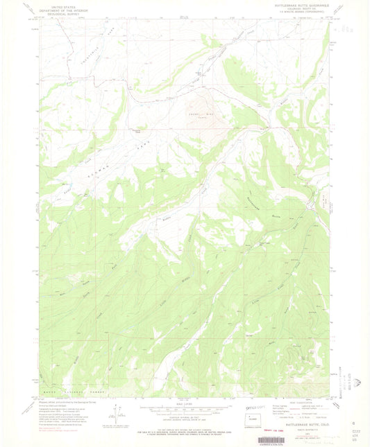 Classic USGS Rattlesnake Butte Colorado 7.5'x7.5' Topo Map Image