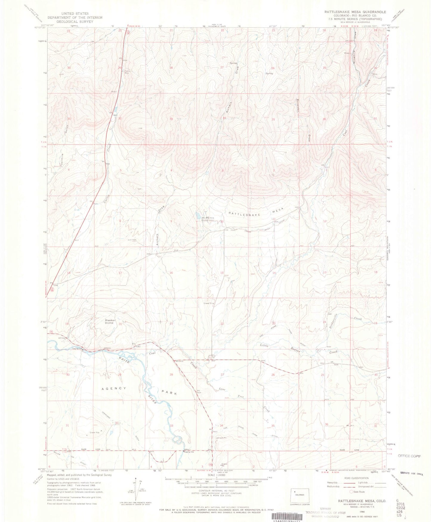 Classic USGS Rattlesnake Mesa Colorado 7.5'x7.5' Topo Map Image