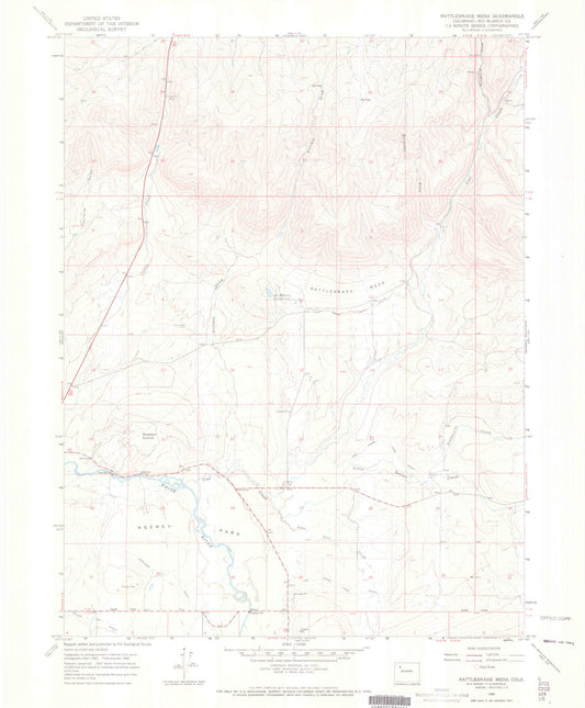 Classic USGS Rattlesnake Mesa Colorado 7.5'x7.5' Topo Map Image